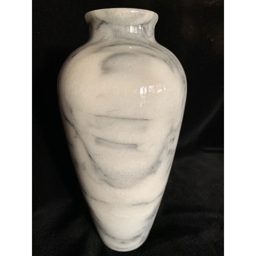 Vintage Marble Etched Vase with Painted‎ Yellow Flowers 7” Tall Excellent